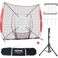 Vevor 7x7 fot baseball softball treningsnett, bærbart baseball treningsnett for slått, batting, fangst og pitching, backstop baseballutstyr med bueramme, bæreveske, strikesone, ball, batting-tee