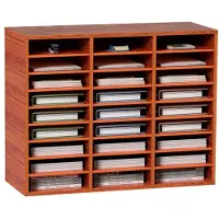 Vevor 27 roms litteraturorganisator i tre, justerbare hyller, postsenter av middels tett fiberplate, oppbevaring til kontor, hjemmeskole for filer, dokumenter, papirer, blader, brun