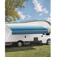 Vevor Manuell RV-markise komplett sett, 18' uttrekkbar markise med aluminiumsramme, utendørs tilhengermarkise, passer for de fleste bobiler (Blue Fade)
