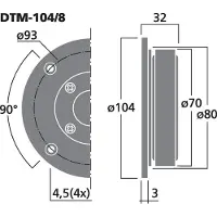 Monacor DTM-104/8, Dikanthøyttaler-driver, 45 W, Rund, 100 W, 8 O, 0 - 19000 Hz