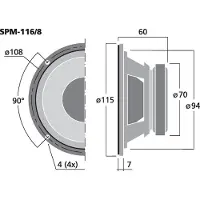 Monacor SPM-116/8, Mellomtonehøyttaler-driver, 40 W, Rund, 80 W, 8 O, 0 - 18000 Hz