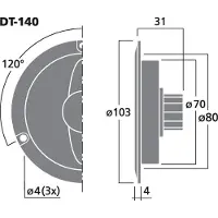 Monacor DT-140, Dikanthøyttaler-driver, 40 W, Rund, 80 W, 4 O, 0 - 20000 Hz