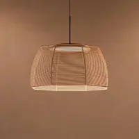 Bover LED-hengelampe Tanit, Ø 61 cm, svart/beige, stoff