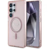 GUESS Glitter Circle Classic Logo MagSafe-etui til Samsung Galaxy S25 Ultra – rosa