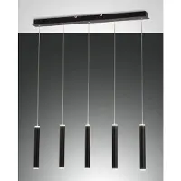 FABAS LUCE Hengelampe Prado, svart, 5 lyskilder, lineær, dimbar