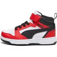 Puma Rebound V6 Mid Sneakers Kids, Shoes, White/Black/Red, 32.5