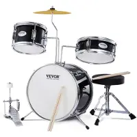 Vevor Barnetrommesett, 3-delt, 14-tommers trommesett for nybegynnere med justerbar trommepedal, to par trommestikker, 8-tommers tammer, 10-tommers skarptromme, 14-tommers basstromme, trommesett for ba