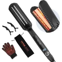 Vevor hårrettetang, 1,5-tommers titanflatjern, dobbel infrarød hårrettetang med LCD-skjerm og 19 temperaturnivåer - 100 °C til 230 °C, hurtigoppvarmende hårtang for salongbruk hjemme og på reise