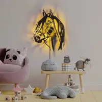 Opviq Vegglampe Horse, svart, metall, 57 x 41 cm, stikkontaktkabel