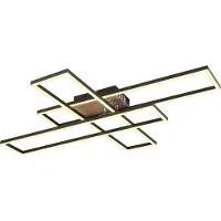 Globo LED-taklampe Dakari, lengde 80 cm, svart/tre, 3 lyskilder.