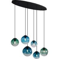 QAZQA Art Deco pendellampe svart med oval takplate og grønt og blått glass 6-lys - Douglass