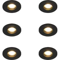 QAZQA Sett med 6 moderne innfelte spotlights for bad, svart - Shed