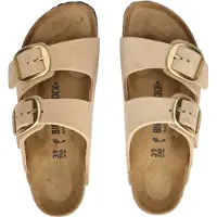 Birkenstock for woman. 1024064 Leather Arizona Big Buckle Sandals (Narrow Fit) beige (42), Flat, Nubuck, None, Casual