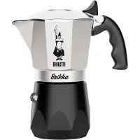 Bialetti Brikka, Mokkagryte, 0,17 l, Sort, Rustfritt stål, Aluminium, 4 kopper, Termoplast