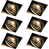 QAZQA Sett med 6 Innfelt spot svart GU10 AR111 Trimless - Oneon