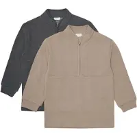 Minymo Sweatshirts - 2-pack - Halv glidelås - Fossil - - 5 år (110) - Collegegenser