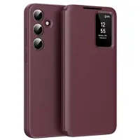Mtp Products Samsung Galaxy S24 Smart Clear View Flip-etui med kortspor - vinrød