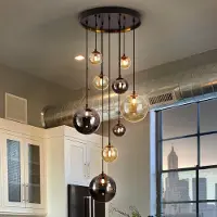 Schuller Valencia Mørk pendellampe, jern, glass, rav, smoke, Ø 55 cm