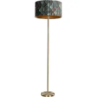 QAZQA Messing gulvlampe med fløyelslampeskjerm, bladmønster og gullinnside 50/50/25 - Simplo