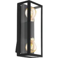 Eglo 98273, Vegglys, Sort, Glass, Stål, Zink, IP44, Fasade, I
