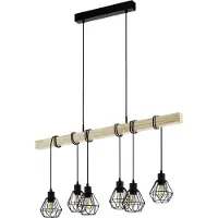 Eglo Townshend hengelampe, lengde 100 cm, svart/eik, 6 lyskilder.