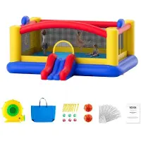 Vevor Oppblåsbart hoppehus, utendørs lekehus-trampolin av høy kvalitet, hoppende hoppeborg med vifte, sklie og oppbevaringspose, hoppeborg for familien i hagen, for barn i alderen 3–10 år, 177x173x80