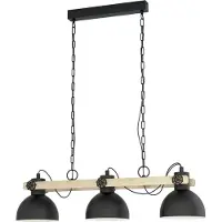 Eglo Hengelampe Lubenham, svart/lys tre, lengde 90 cm, 3 lyskilder.