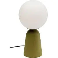 Kare bordlampe Bollie, betongfot grønn, opalglass, høyde 31 cm