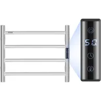 Vevor håndkletørker med 4 stenger, veggmontert håndkletørker for bad, IPX5 vanntett håndkletørker med timer og LED-skjerm, 5 trinn justerbar temperatur håndkletørker, sølv