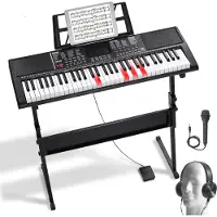 Vevor 61-tangenters digitalt keyboardpiano, opplyste tangenter, elektrisk bærbart piano med justerbart stativ, 600 toner, 500 rytmer, innebygde høyttalere, sustainpedal, hodetelefoner, USB MIDI for ny