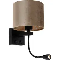 QAZQA Vegglampe sort med taupe fløyelskjerm 18 cm - Brescia Combi