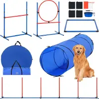 Vevor Agility-treningsutstyr for hunder, 5-delers sett med justerbare høye hekker, 6 vevstenger, tunnel, hoppering, pauseboks, fløyte, sammenleggbar bolle, hinderløypesett for valper med oppbevaringsp