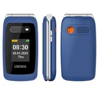 Mtp Products UNIWA V202T 4G Flip mobiltelefon for eldre - dansk, finsk, svensk, engelsk - Blå