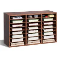 Vevor litteraturorganisator, 24 roms kontorpostkasse med avtakbare hyller, trepostkassesorterer sponplate kontor hjemme klasserom oppbevaring, filsorterer for dokumenter, papirer, mørkebrun