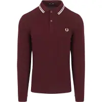 Fred perry for man. M3636 Burgundy long-sleeve Twin Tipped polo shirt (XL), Casual, Maroon, Cotton, Long sleeve