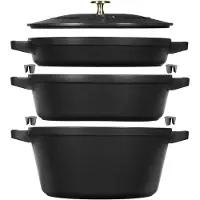 Staub La Cocotte, Stekeform, Rund, Støpejern, Keramisk, Gass, Halogen, Induksjon, Forseglet Plate, Sort, Emalje
