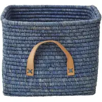 Rice Small Square Raffia Basket with Leather Handles
