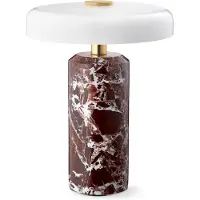 Design By Us Trip LED oppladbar bordlampe, rød/hvit, marmor, glass, IP44