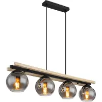 Globo Conni hengelampe, lengde 85 cm, røykgrå, tre/glass, 4 lyskilder.