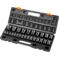 Vevor Kraftpipenøkkelsett 1/2 tommer 26-delers kraftpipenøkkelsett, grunn pipe, 6-punkts piper, robust konstruksjon, CR-V, 1/2 tommers pipesett med innfestning, slagmetrisk 10 mm - 36 mm, med oppbevar