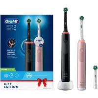 Oral-B Pro 3 3900N Gift Edition, Voksen, Roterende vibrerende Tannbørste, Daglig stell, Sensitiv / Myk, Whitening, Sort, Rosa, Batteri, Innebygd batteri
