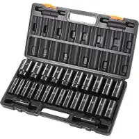 Vevor Kraftpipenøkkelsett, 1/2" 26-delers kraftpipenøkkel, dyp pipe, 6-punkts piper, 1/2-tommers pipesett med innfestning, slagmetrisk 10 mm - 36 mm, Cr-V robust konstruksjon, med oppbevaringsbur