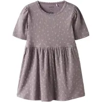 Name it Kjole - Rib - NmfHoise - Purple Dove m. Blomster - - 3 år (98) - Kjole
