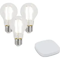 QAZQA Sett med 3 smarte E27 dimbare LED-pærer A60 7W 806LM 2700-6500K inkl. Zigbee Smart Hub