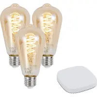 QAZQA Sett med 3 smarte E27 dimbare LED-pærer ST64 4,9W 320 lm 2500K inkl. Zigbee Smart Hub