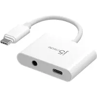 J5CREATE JCA122 - USB-C til hodetelefonjakk / ladeadapter - 24 pin USB-C hann til 24 pin USB-C, 3,5 mm telefonjakk hunn - 8.2 cm - hvit - USB Power Delivery (100 W)
