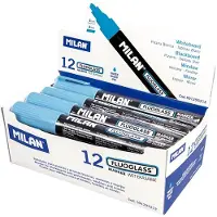 Milan Displayboks 12 Fluoglass-tusjer Skråspiss 2 Blå Farge 4 Mm