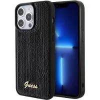 GUESS Sequin Script metallveske for iPhone 15 Pro Max - svart