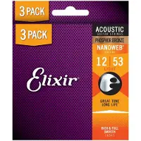 Elixir  Phosphor Nanoweb Acoustic Strings 3 Pack 12-53