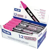 Milan Displayboks 12 Fluoglass-tusjer Skråspiss 2 Rosa Farge 4 Mm